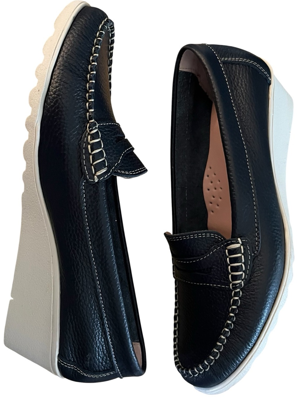 Ladies Navy Leather Wedge Loafers size 40 - Picture 6 of 9